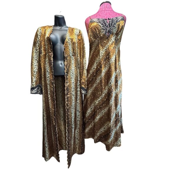Kim Rogers Leopard Print 2-Piece Set Medium Intimates Robe & Nightgown - Picture 1 of 14